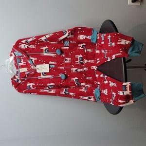 Munki Munki Plush One Piece Red Llama Zip Fleece Pajamas Size Large